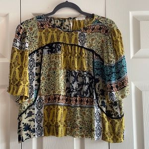 Anthropologie Crop Patchwork Blouse, Size M